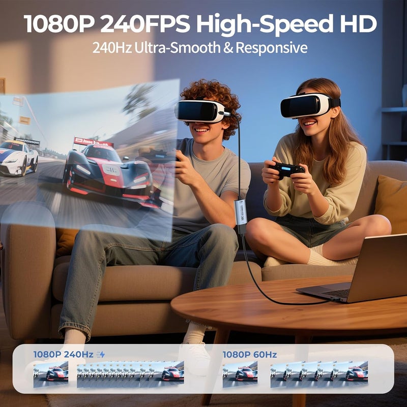 Guermok 4K 60FPS Video Capture Card, 90° USBC, 3.3ft, 1080P 240FPS USB 3.0 HDMI to USB A/C Capture Card for Streaming, Works with iPad, Mac OS, PC, Quest 3, OBS, PS5/4, Switch2/1, Xbox, Camera - Image 4